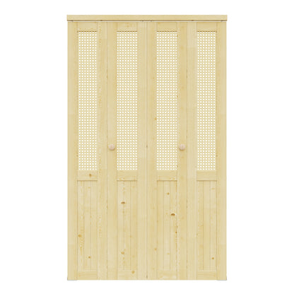 CRUTOP Rattan Bifold Closet Door, Cane Webbing Wood Interior Wicker Doors Slab, Build Quality Folding Barn Door ( Panels & Hardware & Fascia & Knob)，Pane