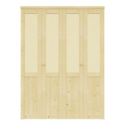 CRUTOP Rattan Bifold Closet Door, Cane Webbing Wood Interior Wicker Doors Slab, Build Quality Folding Barn Door ( Panels & Hardware & Fascia & Knob)，Pane