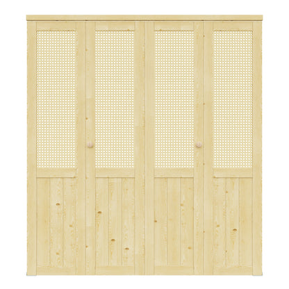 CRUTOP Rattan Bifold Closet Door, Cane Webbing Wood Interior Wicker Doors Slab, Build Quality Folding Barn Door ( Panels & Hardware & Fascia & Knob)，Pane