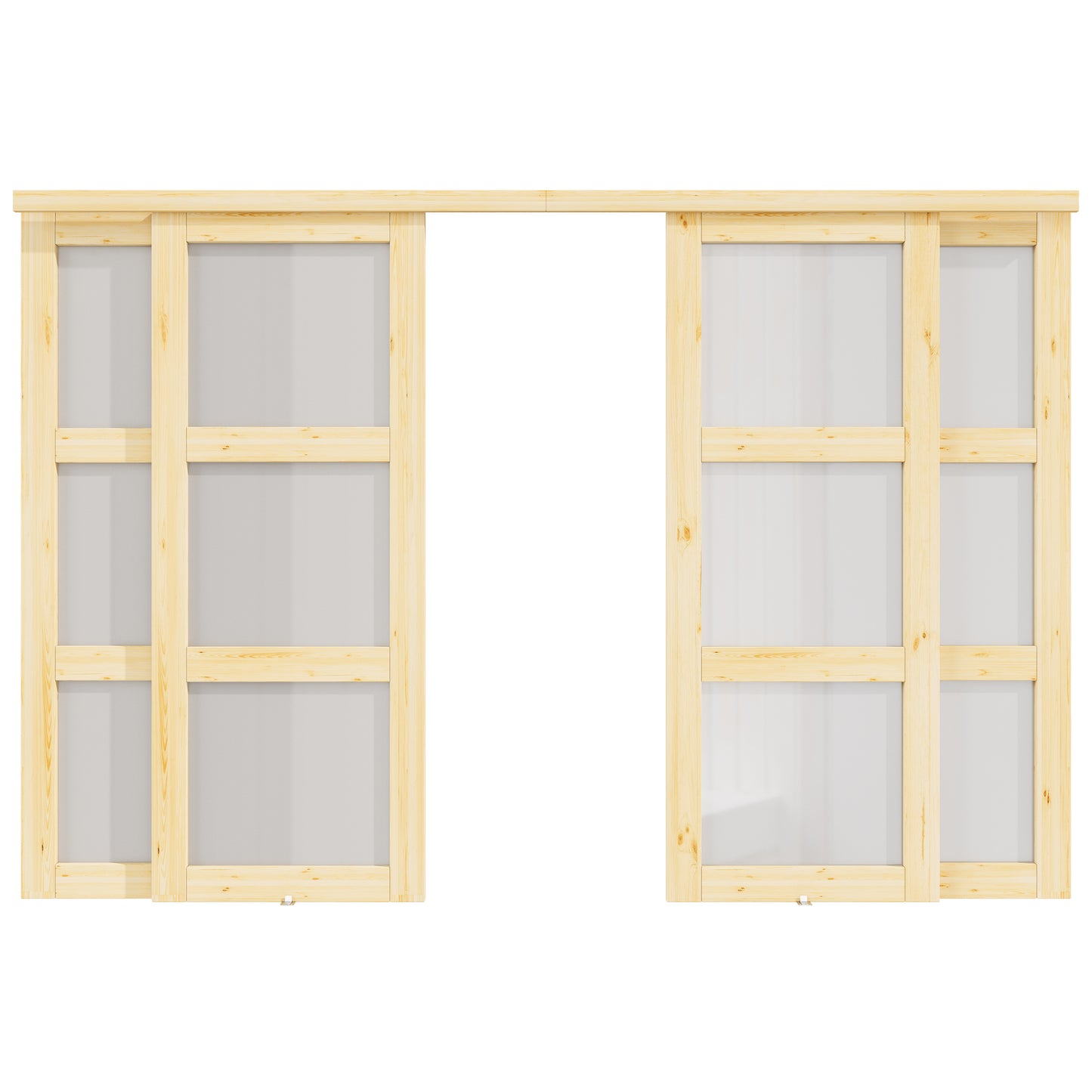 CRUTOP Pine Wood Sliding Closet Door, Fingerprint-Resistant 3-Lite Tempered Frosted Glass with Good Privacy & Water-Resistant Frame, Build Quality (Pre-assembled Panels with Hardware Kit)