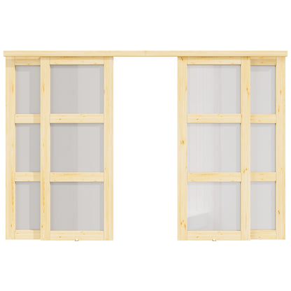 CRUTOP Pine Wood Sliding Closet Door, Fingerprint-Resistant 3-Lite Tempered Frosted Glass with Good Privacy & Water-Resistant Frame, Build Quality (Pre-assembled Panels with Hardware Kit)