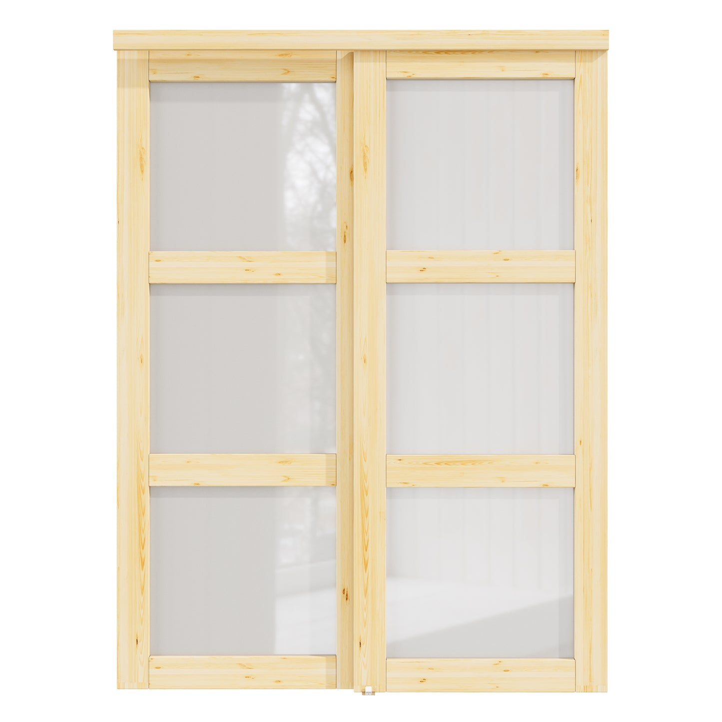 CRUTOP Pine Wood Sliding Closet Door, Fingerprint-Resistant 3-Lite Tempered Frosted Glass with Good Privacy & Water-Resistant Frame, Build Quality (Pre-assembled Panels with Hardware Kit)