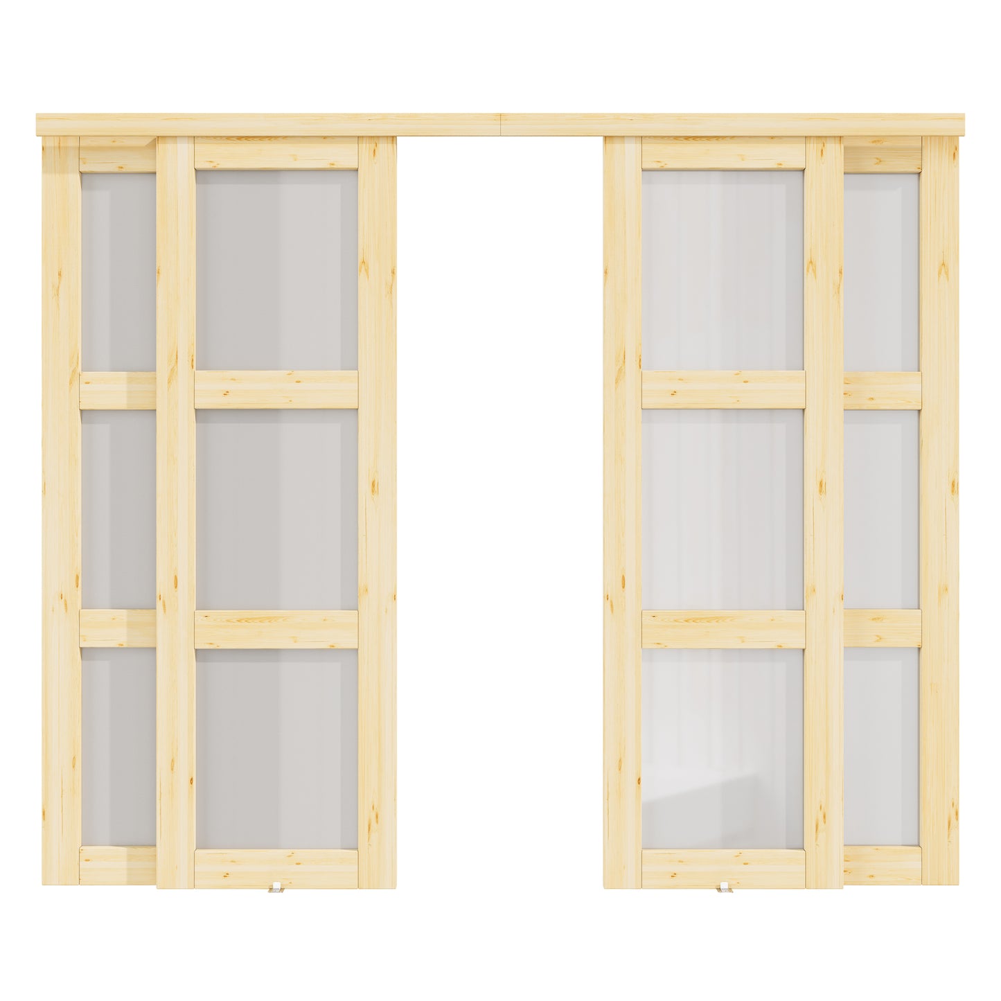 CRUTOP Pine Wood Sliding Closet Door, Fingerprint-Resistant 3-Lite Tempered Frosted Glass with Good Privacy & Water-Resistant Frame, Build Quality (Pre-assembled Panels with Hardware Kit)