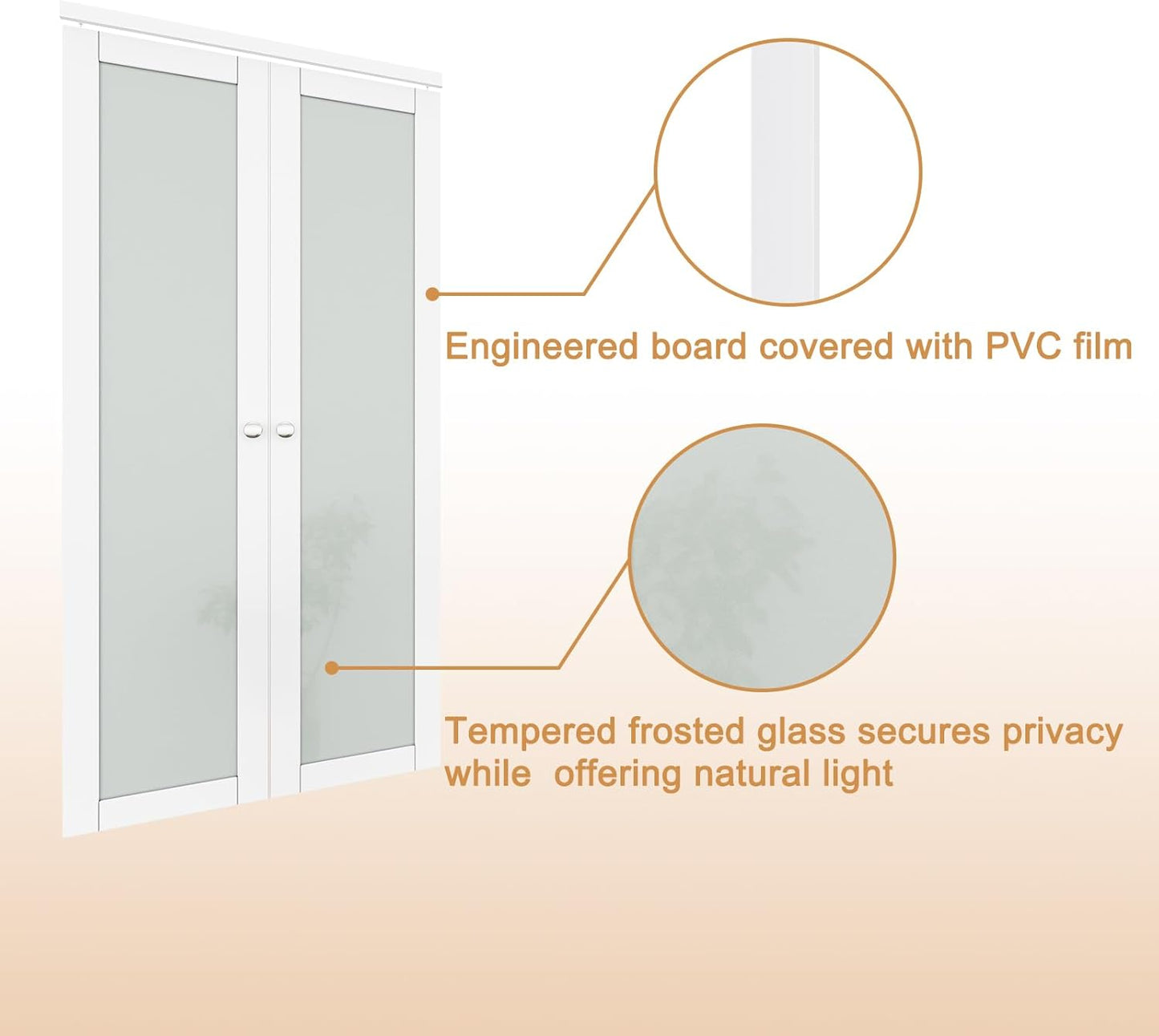 CRUTOP  3-Lite Tempered Frosted Glass Pivot Swing Door for Pantry Laundry with Pivot Hardware, Double Doors for Closet, Bifold Door Alternative - White