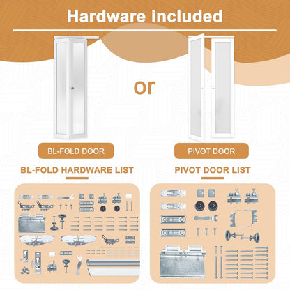 CRUTOP  3-Lite Tempered Frosted Glass Pivot Swing Door for Pantry Laundry with Pivot Hardware, Double Doors for Closet, Bifold Door Alternative - White