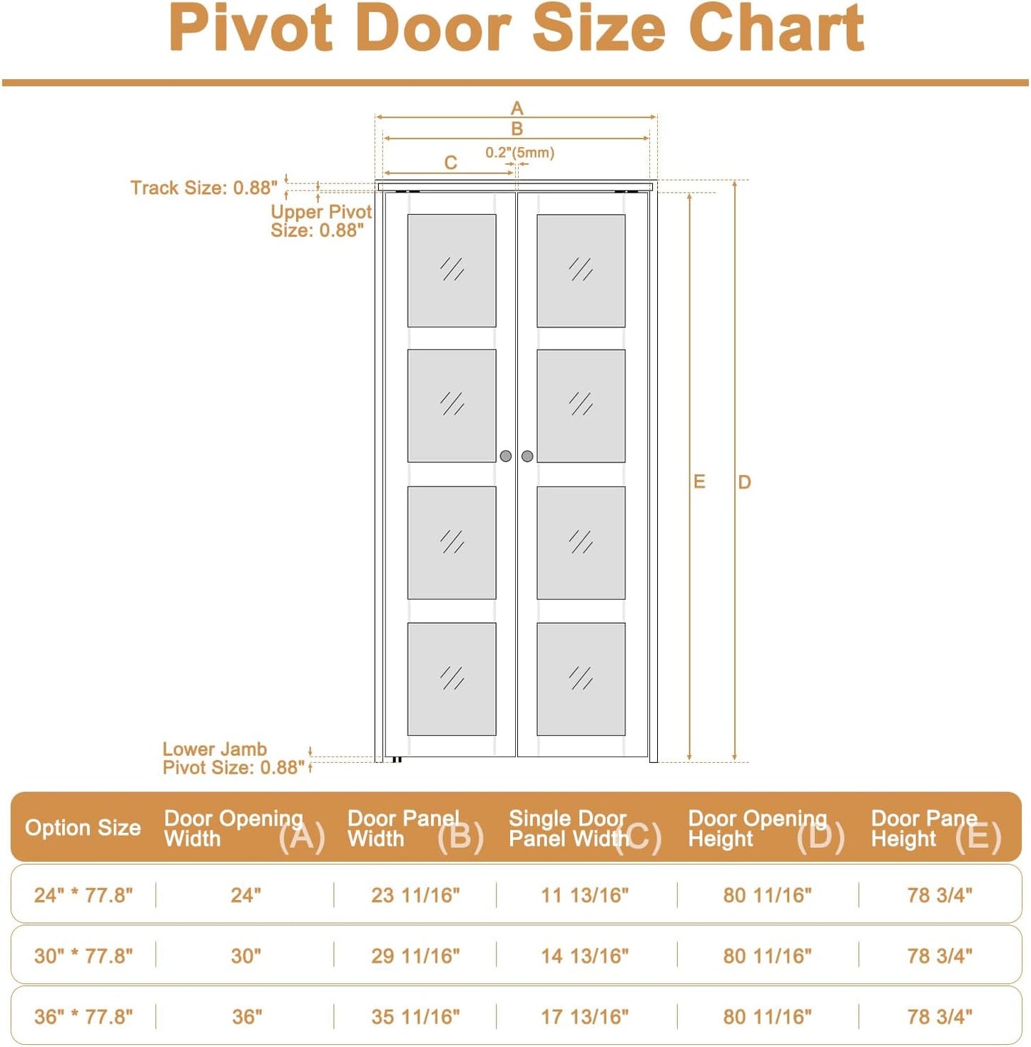 CRUTOP  3-Lite Tempered Frosted Glass Pivot Swing Door for Pantry Laundry with Pivot Hardware, Double Doors for Closet, Bifold Door Alternative - White