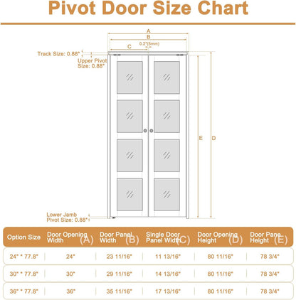 CRUTOP  3-Lite Tempered Frosted Glass Pivot Swing Door for Pantry Laundry with Pivot Hardware, Double Doors for Closet, Bifold Door Alternative - White