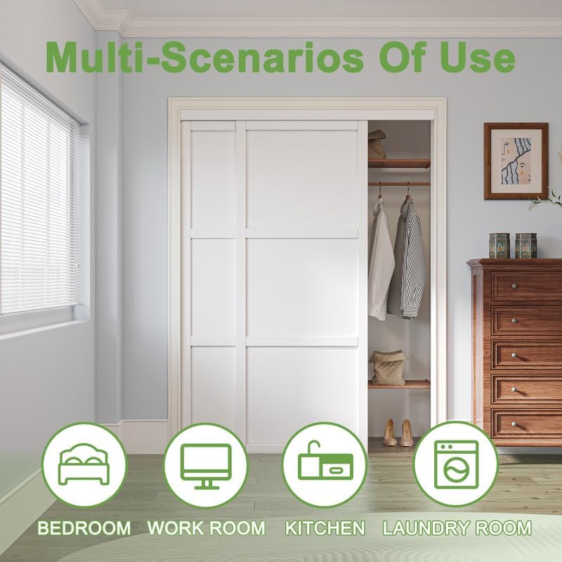 CRUTOP  Paintable Sliding Closet Door, Solid Core & Primed Water-Resistant Panels, Build Quality & Easy to Install