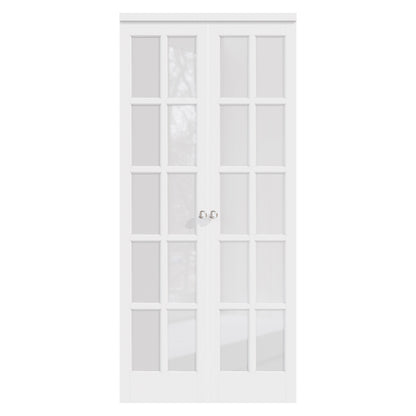 CRUTOP  10-Lite Tempered Frosted Glass Pivot Swing Door for Pantry Laundry with Pivot Hardware, Double Doors for Closet, Bifold Door Alternative - White