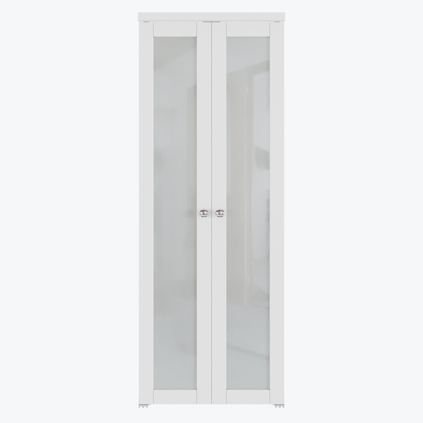 CRUTOP  1-Lite Tempered Frosted Glass Pivot Swing Door for Pantry Laundry with Pivot Hardware, Double Doors for Closet, Bifold Door Alternative - White