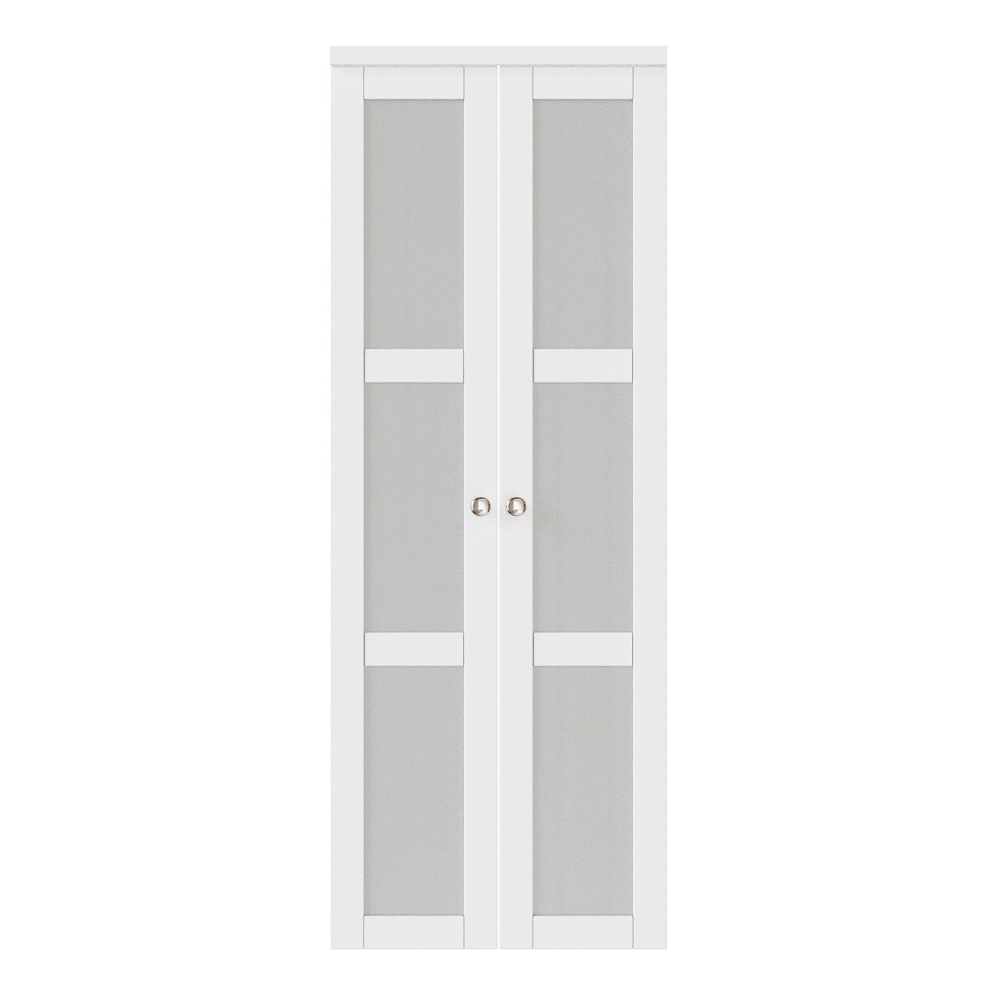 CRUTOP  3-Lite Tempered Frosted Glass Pivot Swing Door for Pantry Laundry with Pivot Hardware, Double Doors for Closet, Bifold Door Alternative - White