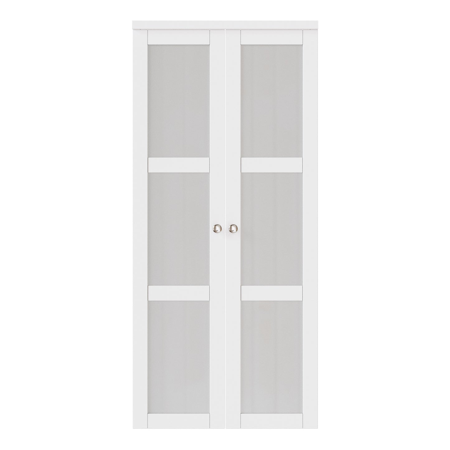 CRUTOP  3-Lite Tempered Frosted Glass Pivot Swing Door for Pantry Laundry with Pivot Hardware, Double Doors for Closet, Bifold Door Alternative - White