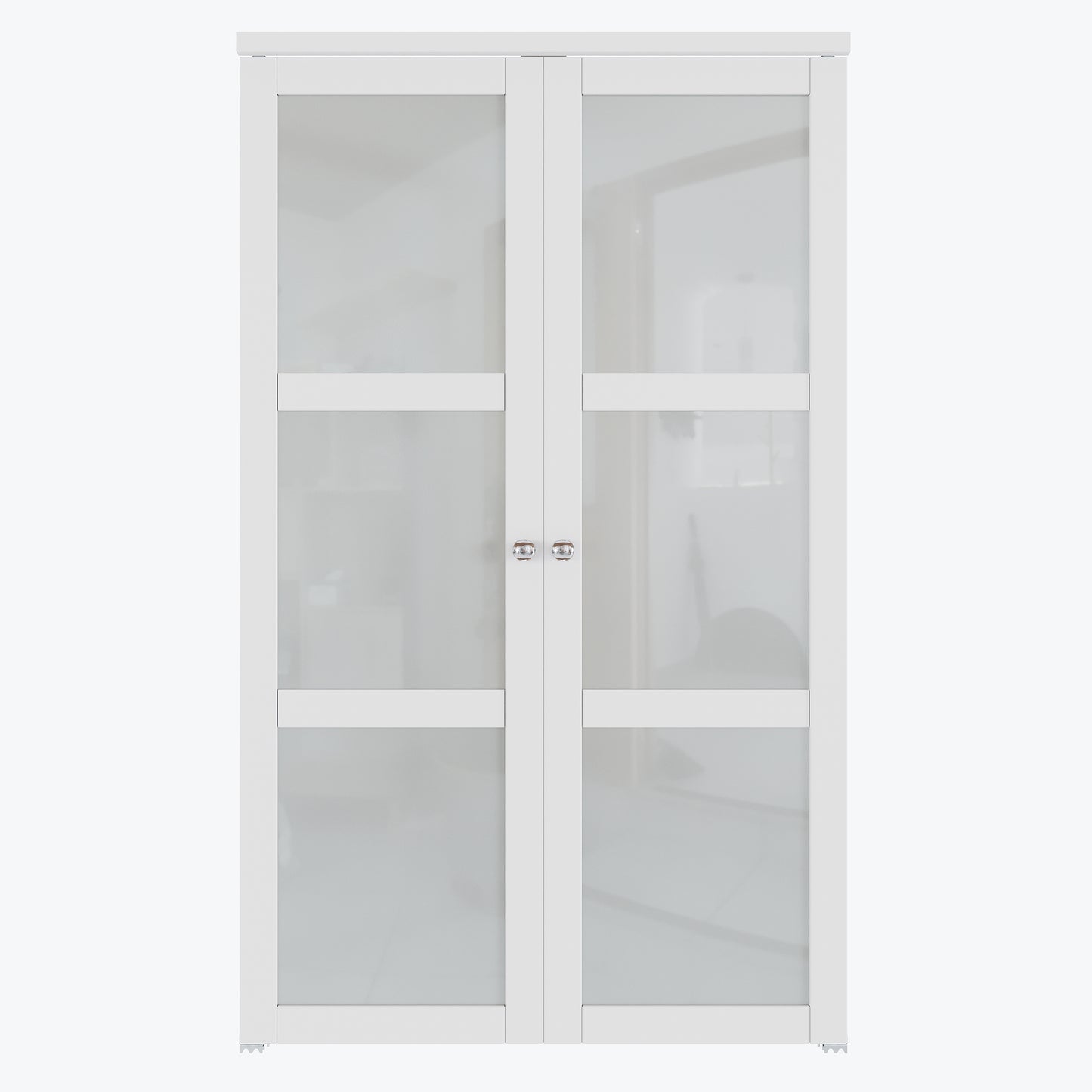 CRUTOP  3-Lite Tempered Frosted Glass Pivot Swing Door for Pantry Laundry with Pivot Hardware, Double Doors for Closet, Bifold Door Alternative - White