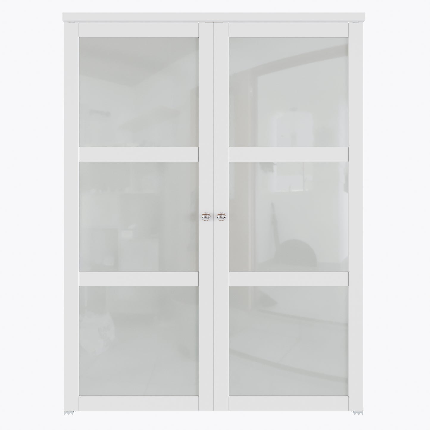 CRUTOP  3-Lite Tempered Frosted Glass Pivot Swing Door for Pantry Laundry with Pivot Hardware, Double Doors for Closet, Bifold Door Alternative - White