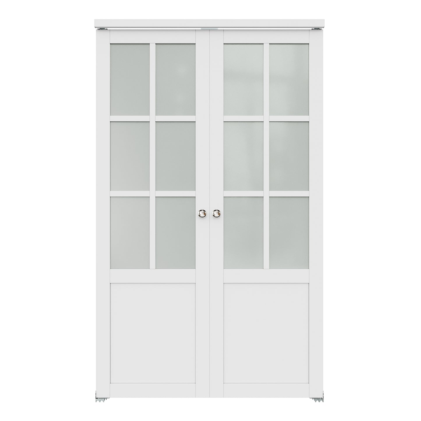 CRUTOP  6-Lite Tempered Frosted Glass Pivot Swing Door for Pantry Laundry with Pivot Hardware, Double Doors for Closet, Bifold Door Alternative - White