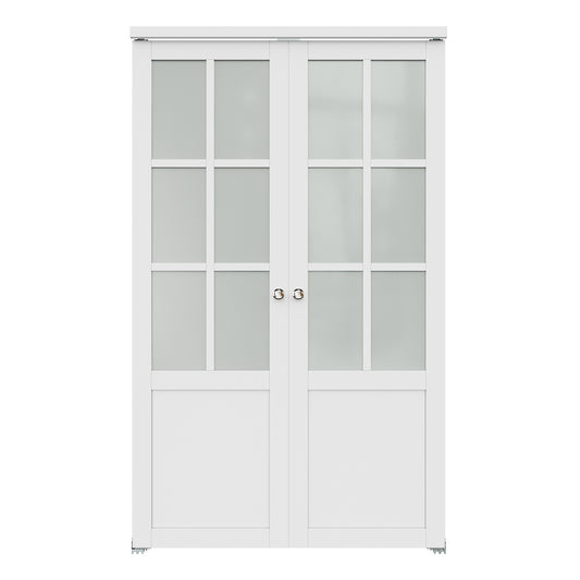 CRUTOP  6-Lite Tempered Frosted Glass Pivot Swing Door for Pantry Laundry with Pivot Hardware, Double Doors for Closet, Bifold Door Alternative - White