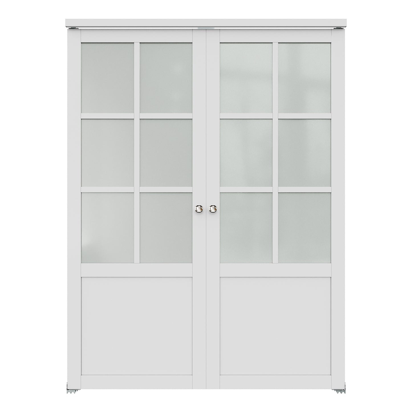 CRUTOP  6-Lite Tempered Frosted Glass Pivot Swing Door for Pantry Laundry with Pivot Hardware, Double Doors for Closet, Bifold Door Alternative - White
