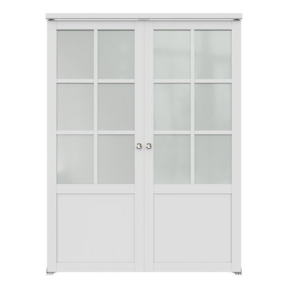 CRUTOP  6-Lite Tempered Frosted Glass Pivot Swing Door for Pantry Laundry with Pivot Hardware, Double Doors for Closet, Bifold Door Alternative - White
