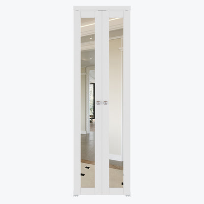 CRUTOP Bi-Fold Pivot Doors , One Side Mirror Closet Door with Hardware Kit, MDF Panel Folding Interior Double Doors Easy to Install - White