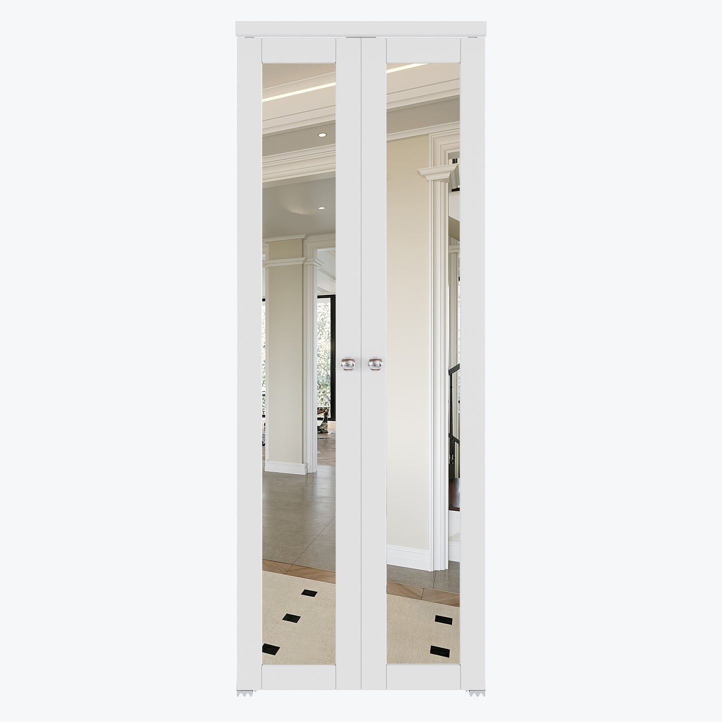 CRUTOP Bi-Fold Pivot Doors , One Side Mirror Closet Door with Hardware Kit, MDF Panel Folding Interior Double Doors Easy to Install - White