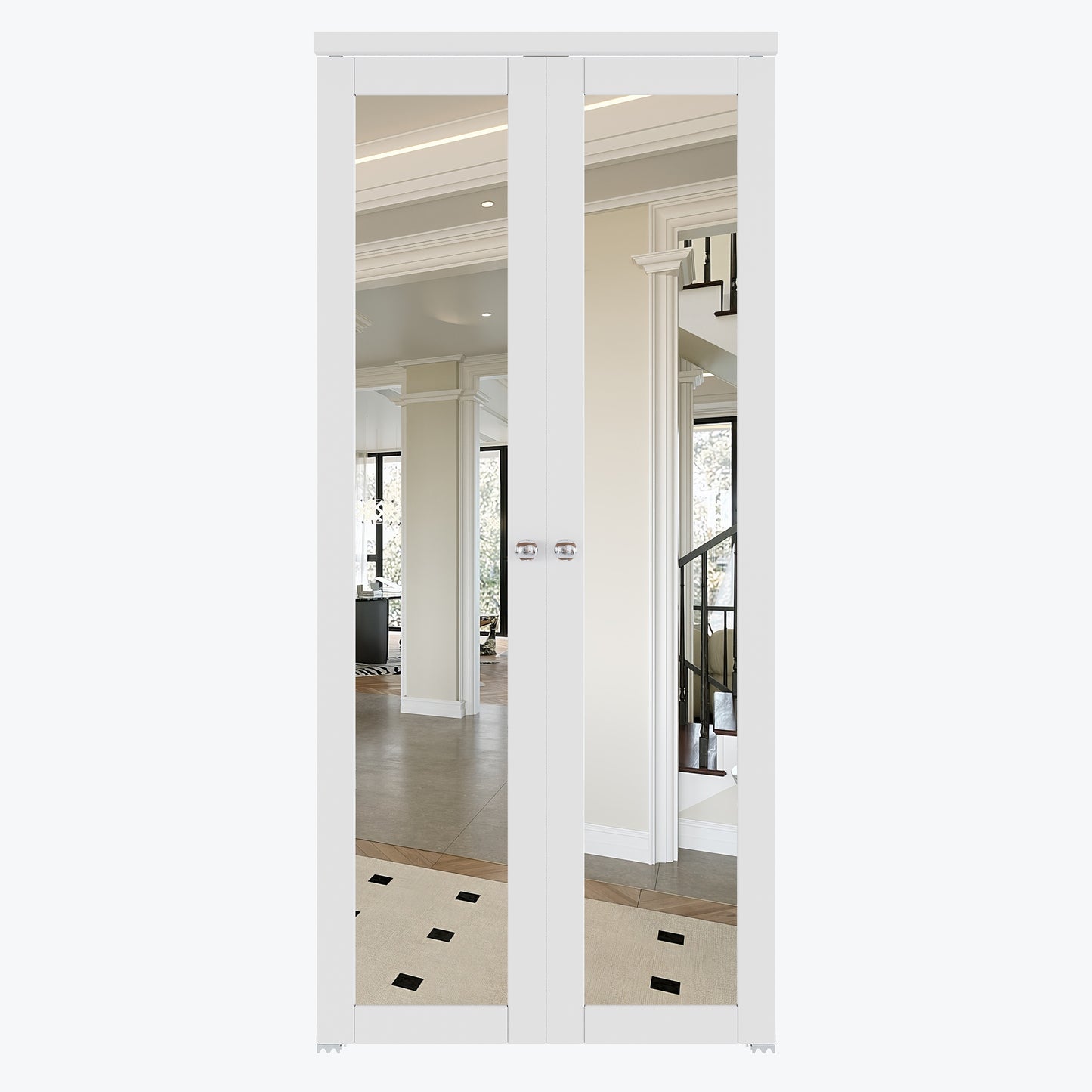 CRUTOP Bi-Fold Pivot Doors , One Side Mirror Closet Door with Hardware Kit, MDF Panel Folding Interior Double Doors Easy to Install - White