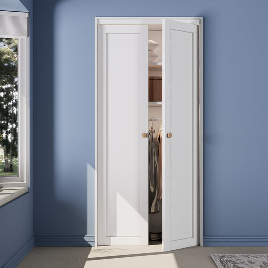 CRUTOP  Pivot Swing Door for Pantry Laundry with Pivot Hardware, Double Solid Core Doors for Closet, Bifold Door Alternative - White