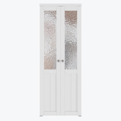 CRUTOP  1-Lite Rippled Glass Pivot Swing Door for Pantry Laundry with Pivot Hardware, Double Solid Core Doors for Closet, Bifold Door Alternative - White