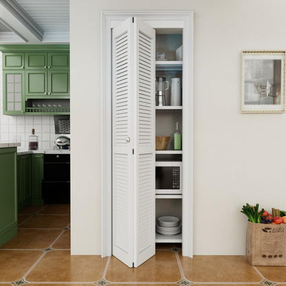 CRUTOP Louvered Bifold Closet Door, Solid Core Pre-Assembled Panels with Water-Resistant Triple-Layer Painting, Build Quality (Panels&Hardware&Fascia&Knob)