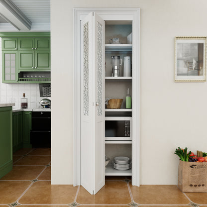 CRUTOP 1-Lite Rippled Glass Bifold Door, Build Quality Panels with Water&Scratch-Resistant Surface, Solid Core, Interior Closet & Pantry Door (Panels&Hardware&Fascia&Knob)