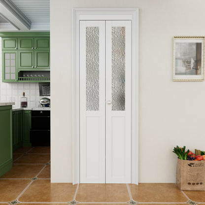 CRUTOP 1-Lite Rippled Glass Bifold Door, Build Quality Panels with Water&Scratch-Resistant Surface, Solid Core, Interior Closet & Pantry Door (Panels&Hardware&Fascia&Knob)