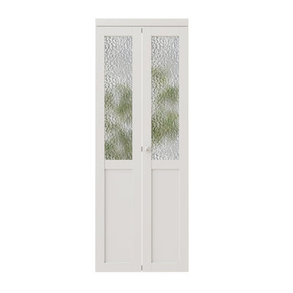 CRUTOP 1-Lite Rippled Glass Bifold Door, Build Quality Panels with Water&Scratch-Resistant Surface, Solid Core, Interior Closet & Pantry Door (Panels&Hardware&Fascia&Knob)