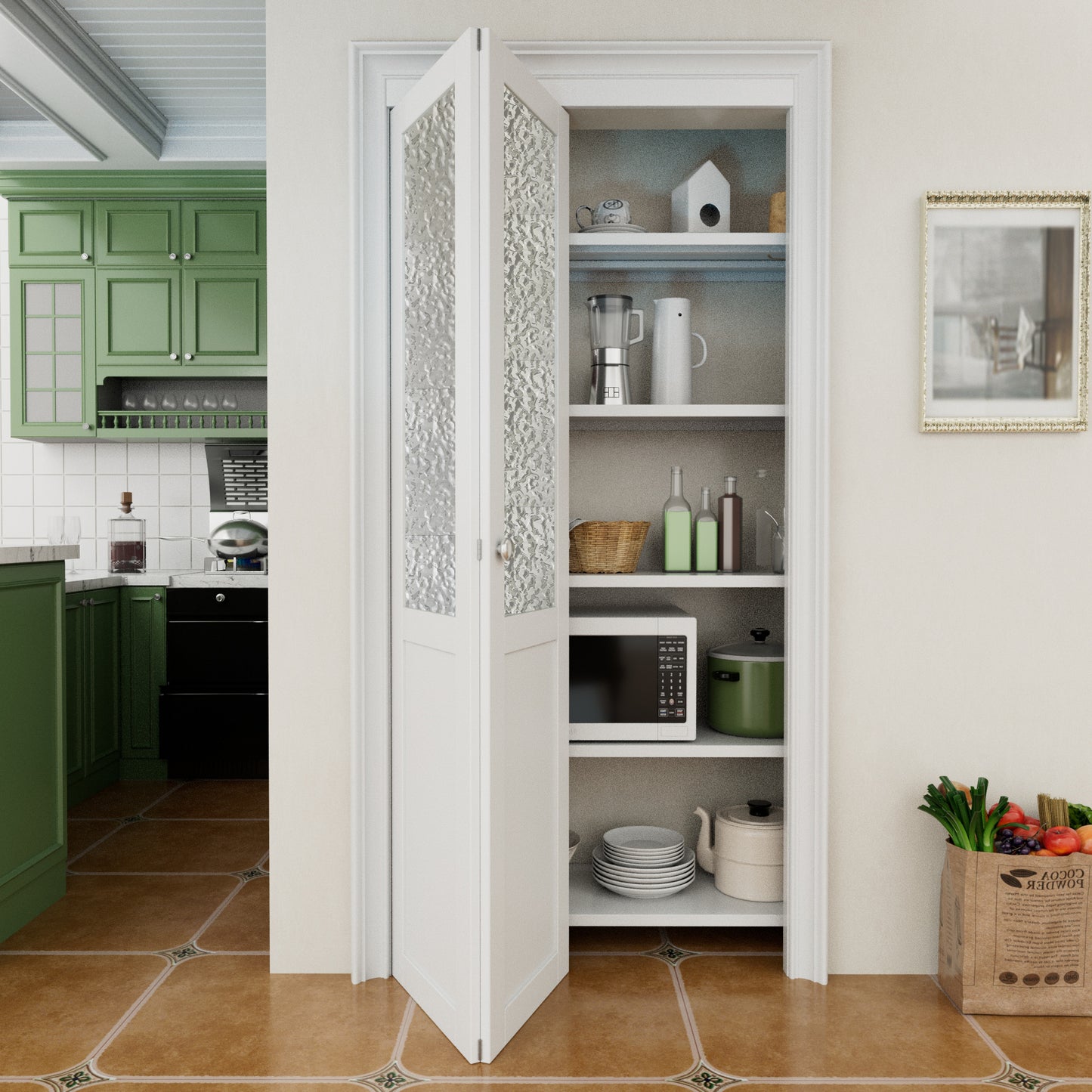CRUTOP 1-Lite Rippled Glass Bifold Door, Build Quality Panels with Water&Scratch-Resistant Surface, Solid Core, Interior Closet & Pantry Door (Panels&Hardware&Fascia&Knob)