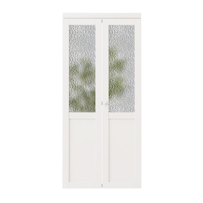 CRUTOP 1-Lite Rippled Glass Bifold Door, Build Quality Panels with Water&Scratch-Resistant Surface, Solid Core, Interior Closet & Pantry Door (Panels&Hardware&Fascia&Knob)