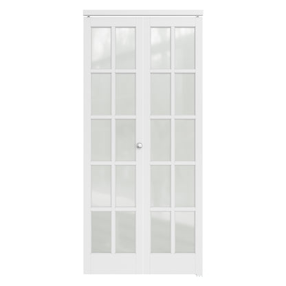 CRUTOP 10-Lite Frosted Glass Bifold Door, Build Quality Panels with Water&Scratch-Resistant Surface, Solid Core, Interior Closet & Pantry Door (Panels&Hardware&Fascia&Knob)