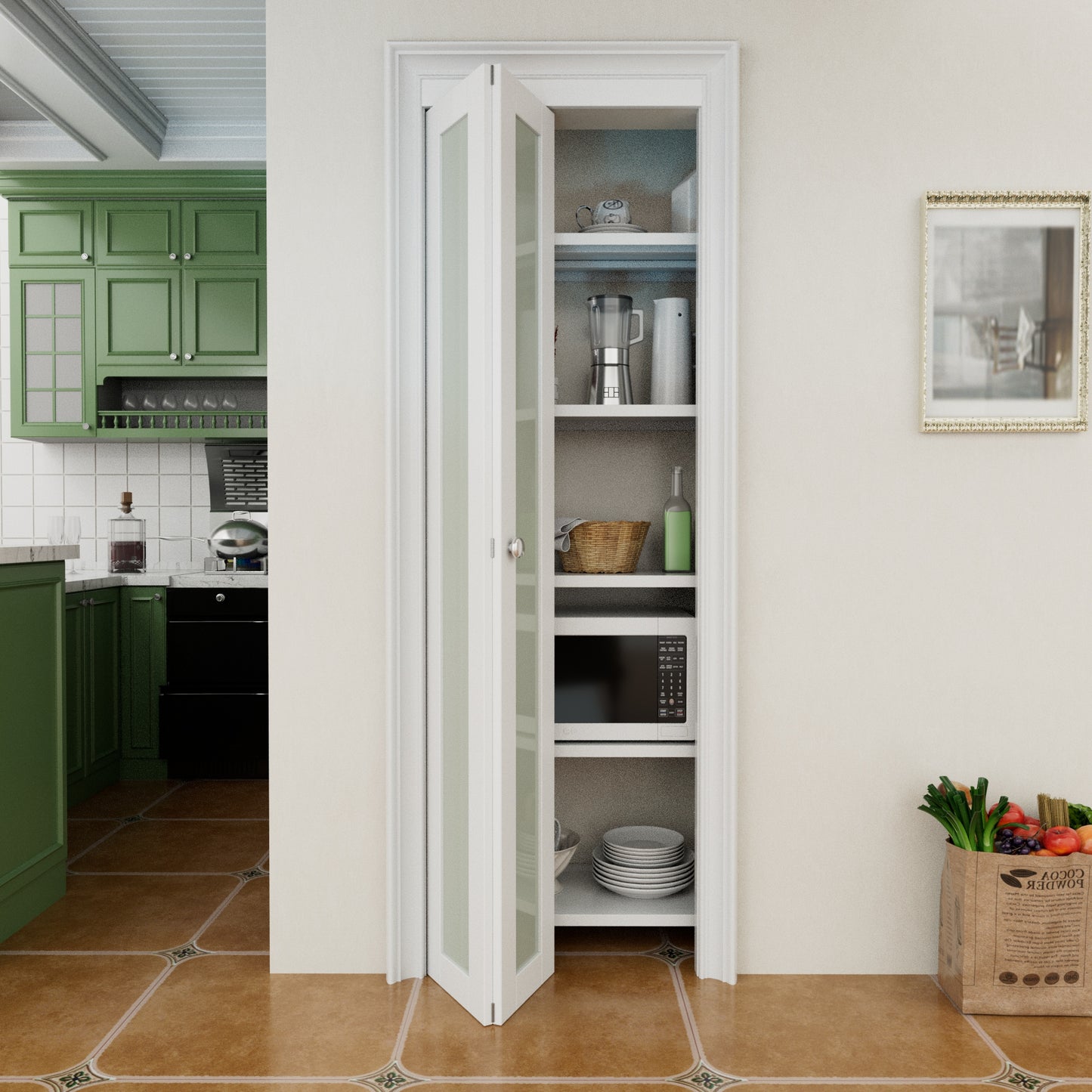 CRUTOP 1-Lite Frosted Glass Bifold Door, Build Quality Panels with Water&Scratch-Resistant Surface, Solid Core, Interior Closet & Pantry Door (Panels&Hardware&Fascia&Knob)