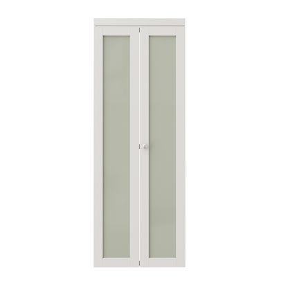 CRUTOP 1-Lite Frosted Glass Bifold Door, Build Quality Panels with Water&Scratch-Resistant Surface, Solid Core, Interior Closet & Pantry Door (Panels&Hardware&Fascia&Knob)