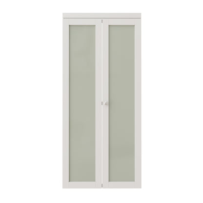 CRUTOP 1-Lite Frosted Glass Bifold Door, Build Quality Panels with Water&Scratch-Resistant Surface, Solid Core, Interior Closet & Pantry Door (Panels&Hardware&Fascia&Knob)