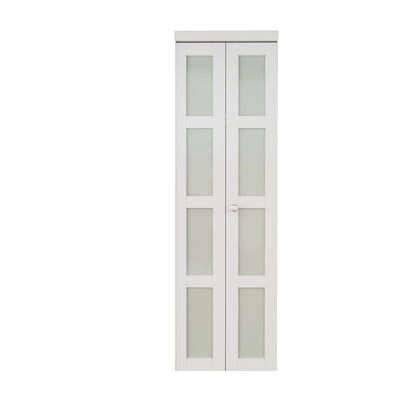 CRUTOP Bi-Fold Pivot Doors , 4-Lite Tempered Frosted Glass Closet Door with Hardware Kit, MDF Panel Folding Interior Double Doors Easy to Install - White
