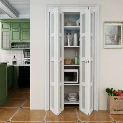 CRUTOP 4-Lite Frosted Glass Bifold Door, Build Quality Panels with Water&Scratch-Resistant Surface, Solid Core, Interior Closet & Pantry Door (Panels&Hardware&Fascia&Knob)
