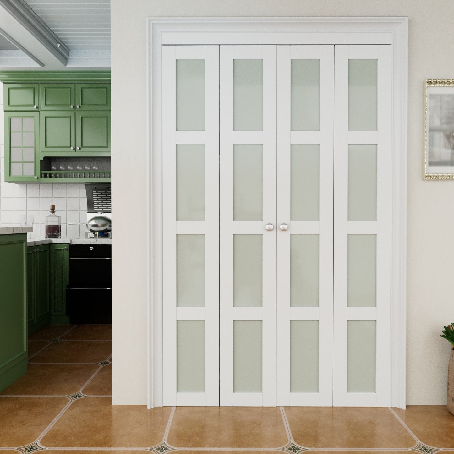 CRUTOP 4-Lite Frosted Glass Bifold Door, Build Quality Panels with Water&Scratch-Resistant Surface, Solid Core, Interior Closet & Pantry Door (Panels&Hardware&Fascia&Knob)