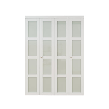 CRUTOP 4-Lite Frosted Glass Bifold Door, Build Quality Panels with Water&Scratch-Resistant Surface, Solid Core, Interior Closet & Pantry Door (Panels&Hardware&Fascia&Knob)