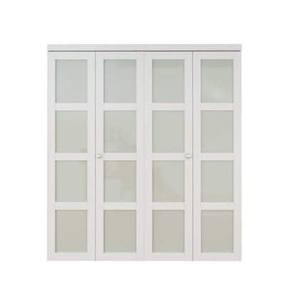 CRUTOP 4-Lite Frosted Glass Bifold Door, Build Quality Panels with Water&Scratch-Resistant Surface, Solid Core, Interior Closet & Pantry Door (Panels&Hardware&Fascia&Knob)