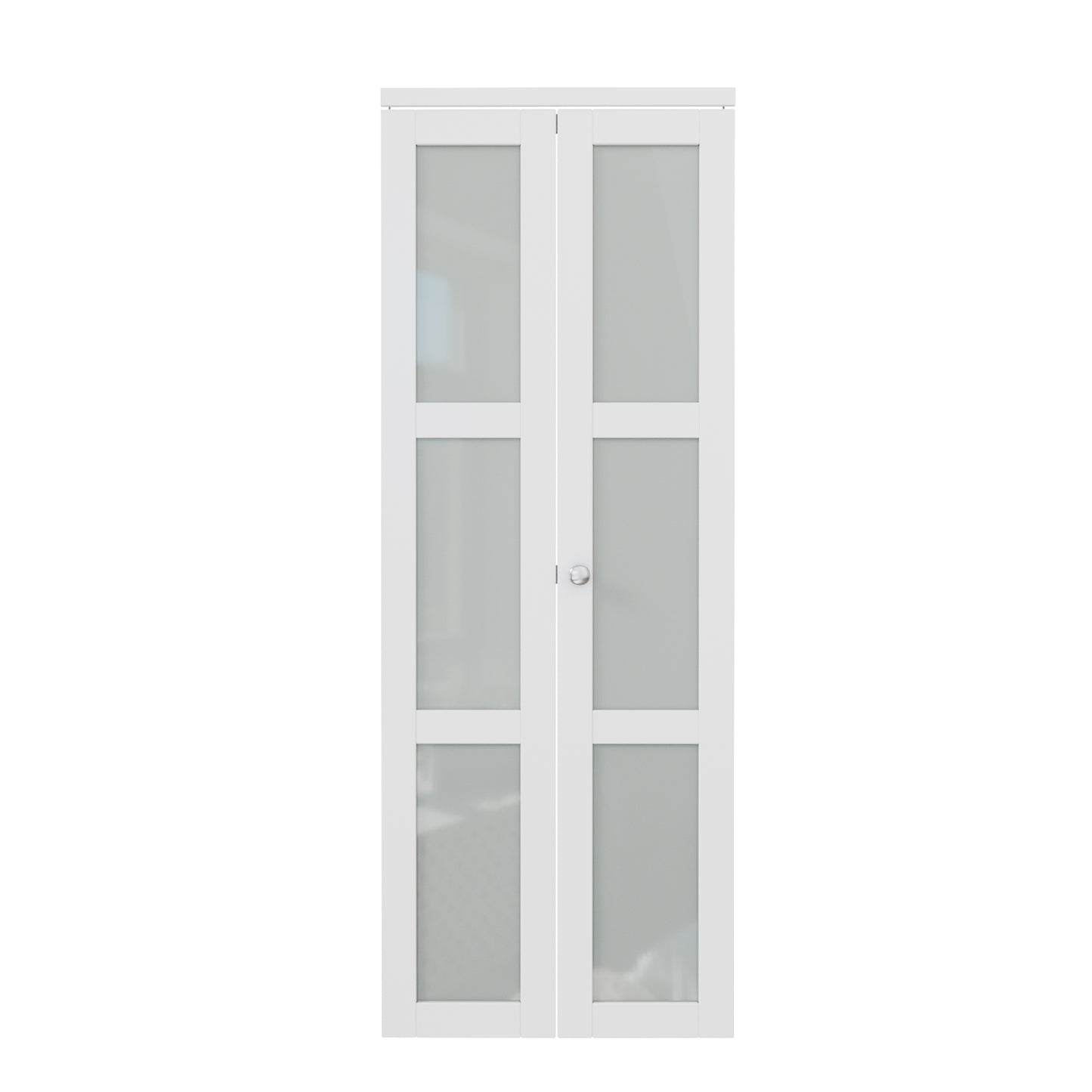 CRUTOP Bi-Fold Pivot Doors , 3-Lite Tempered Frosted Glass Closet Door with Hardware Kit, MDF Panel Folding Interior Double Doors Easy to Install - White (Paintable)