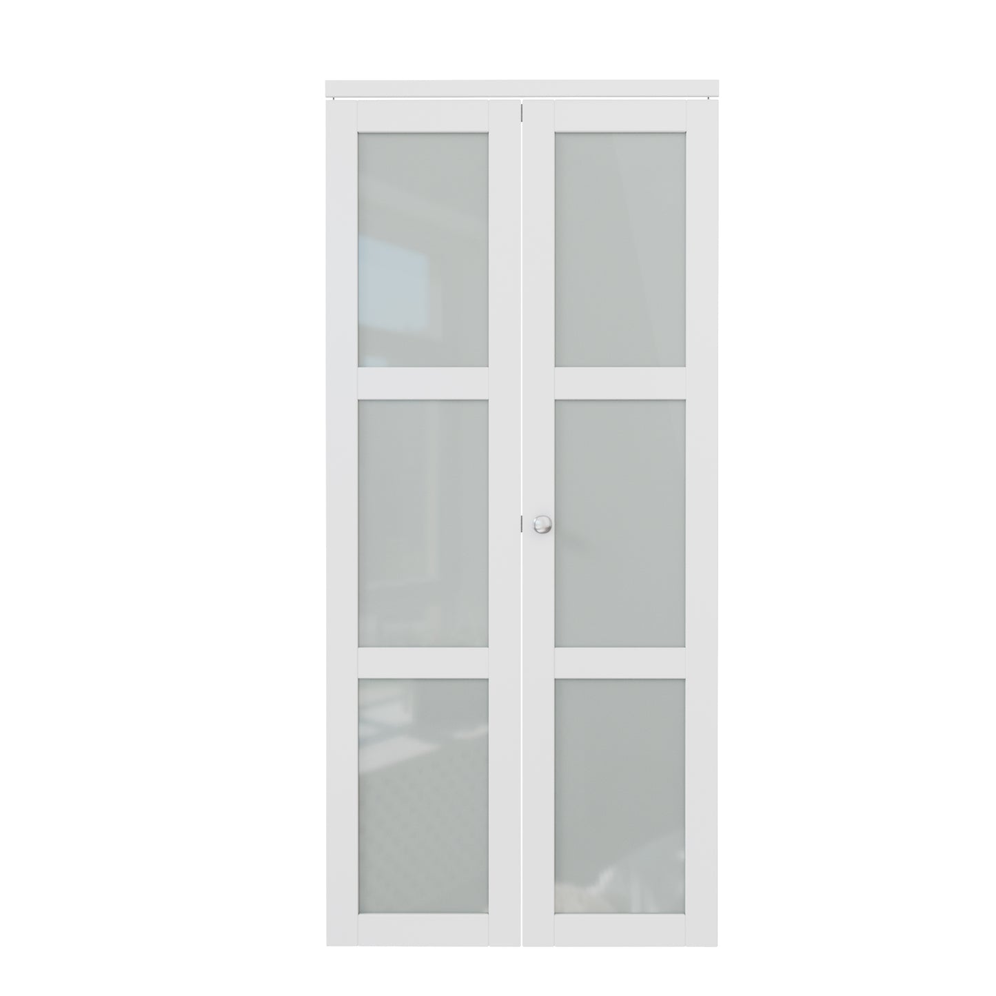 CRUTOP Bi-Fold Pivot Doors , 3-Lite Tempered Frosted Glass Closet Door with Hardware Kit, MDF Panel Folding Interior Double Doors Easy to Install - White (Paintable)