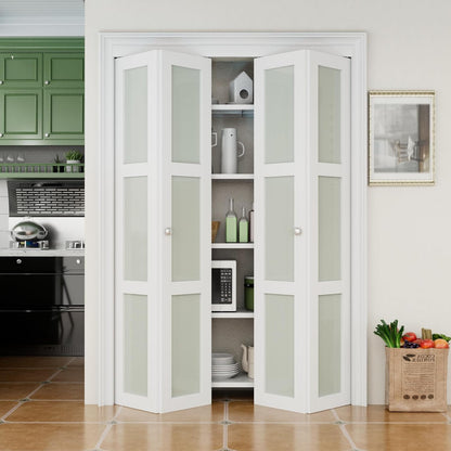 CRUTOP 3-Lite Frosted Glass Bifold Door, Build Quality Panels with Water&Scratch-Resistant Surface, Solid Core, Interior Closet & Pantry Door (Panels&Hardware&Fascia&Knob)