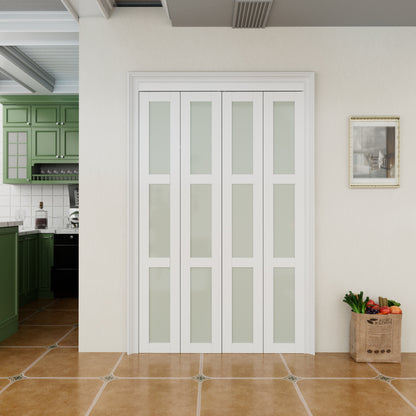 CRUTOP 3-Lite Frosted Glass Bifold Door, Build Quality Panels with Water&Scratch-Resistant Surface, Solid Core, Interior Closet & Pantry Door (Panels&Hardware&Fascia&Knob)