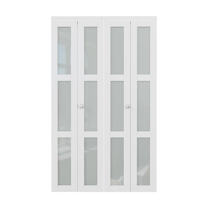 CRUTOP 3-Lite Frosted Glass Bifold Door, Build Quality Panels with Water&Scratch-Resistant Surface, Solid Core, Interior Closet & Pantry Door (Panels&Hardware&Fascia&Knob)