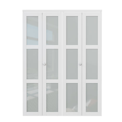 CRUTOP 3-Lite Frosted Glass Bifold Door, Build Quality Panels with Water&Scratch-Resistant Surface, Solid Core, Interior Closet & Pantry Door (Panels&Hardware&Fascia&Knob)