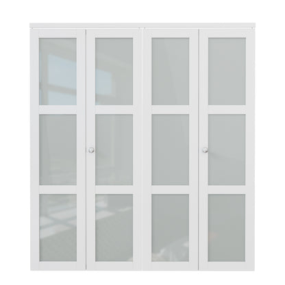 CRUTOP 3-Lite Frosted Glass Bifold Door, Build Quality Panels with Water&Scratch-Resistant Surface, Solid Core, Interior Closet & Pantry Door (Panels&Hardware&Fascia&Knob)