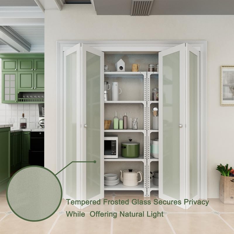 CRUTOP 1-Lite Frosted Glass Pane Wood Bifold Closet Door, Solid Core Pre-Assembled Panels with Water-Resistant Triple-Layer Painting, Build Quality ( Panels&Hardware&Fascia&Knob)